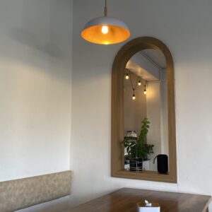 Round Wall Mirror with Warm Wood Frame
