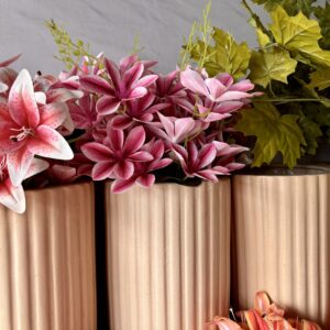 Ribbed Beige Vase Set with Faux Flowers